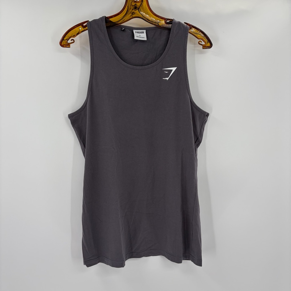 Gymshark Men’s Charcoal Gray critical sleeveless Tank Top White Logo size small